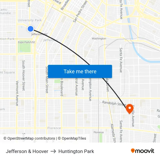 Jefferson & Hoover to Huntington Park map