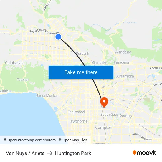 Van Nuys / Arleta to Huntington Park map