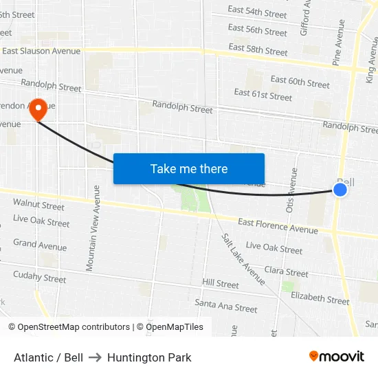 Atlantic / Bell to Huntington Park map