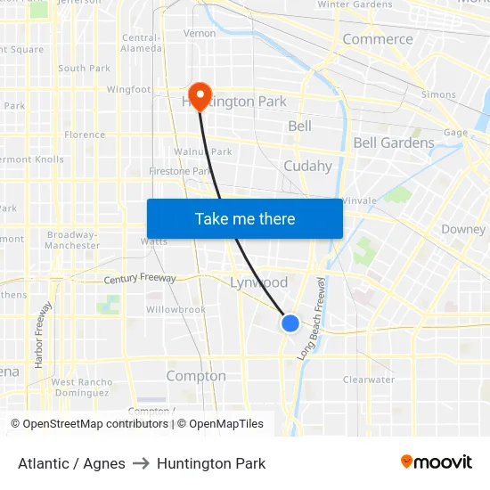 Atlantic / Agnes to Huntington Park map
