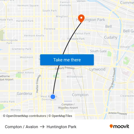 Compton / Avalon to Huntington Park map