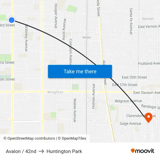 Avalon / 42nd to Huntington Park map