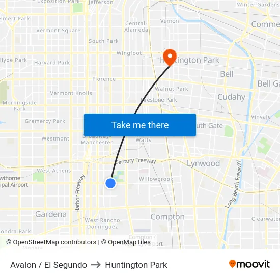Avalon / El Segundo to Huntington Park map