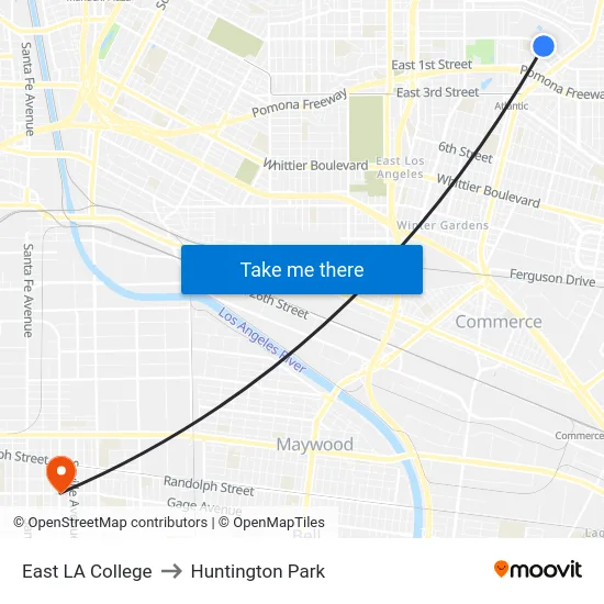 East LA College to Huntington Park map