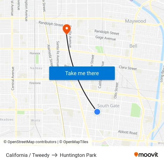 California / Tweedy to Huntington Park map