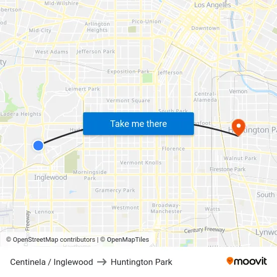 Centinela / Inglewood to Huntington Park map