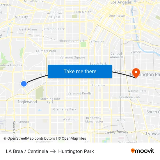 LA Brea / Centinela to Huntington Park map