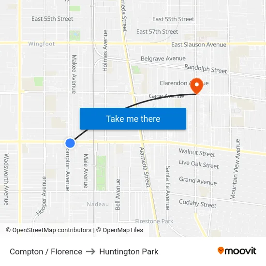 Compton / Florence to Huntington Park map