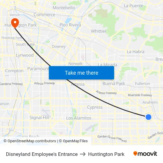 Disneyland Employee's Entrance to Huntington Park map