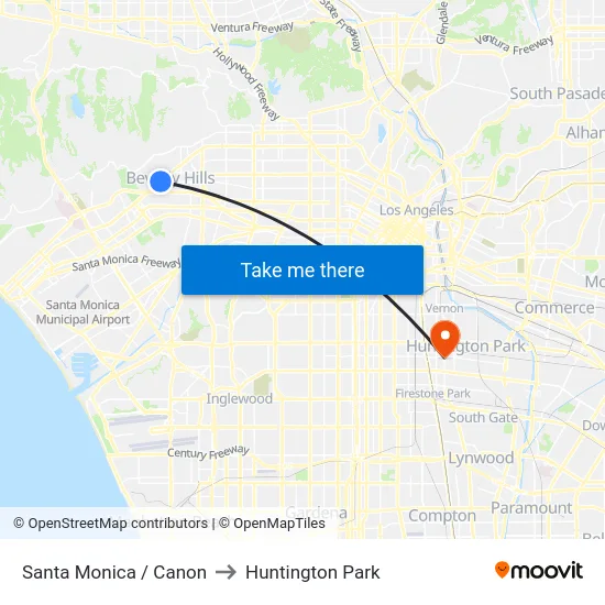 Santa Monica / Canon to Huntington Park map