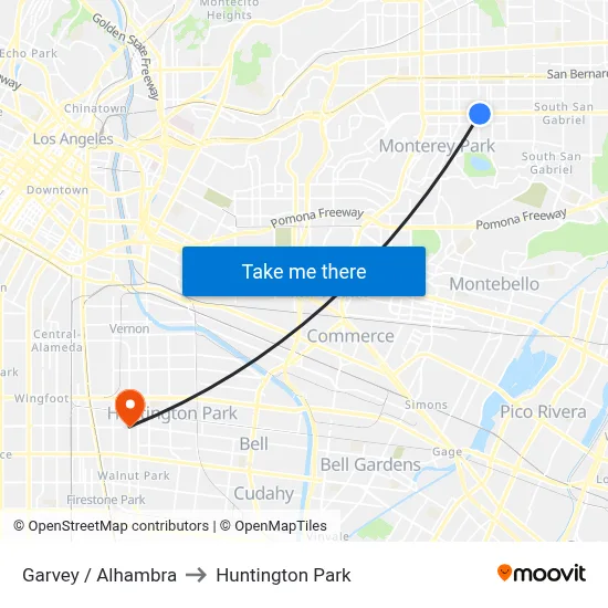 Garvey / Alhambra to Huntington Park map
