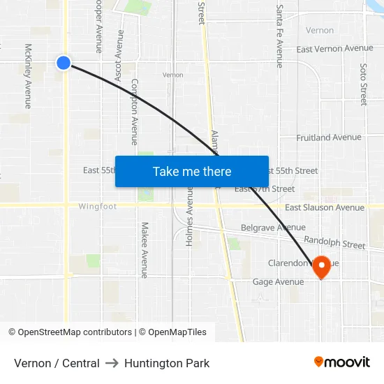 Vernon / Central to Huntington Park map
