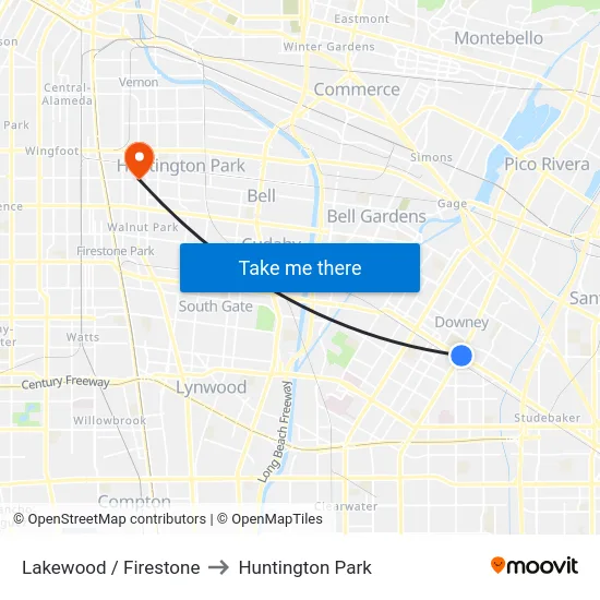 Lakewood / Firestone to Huntington Park map