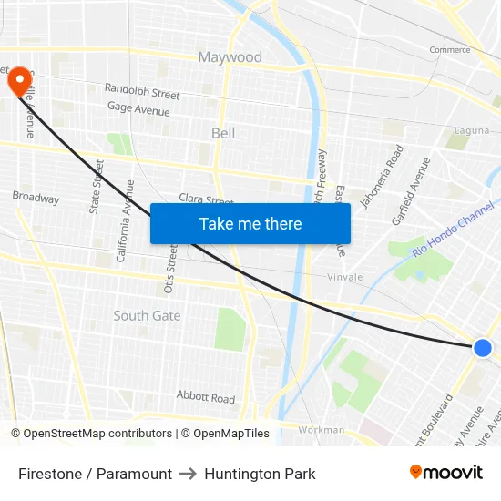 Firestone / Paramount to Huntington Park map