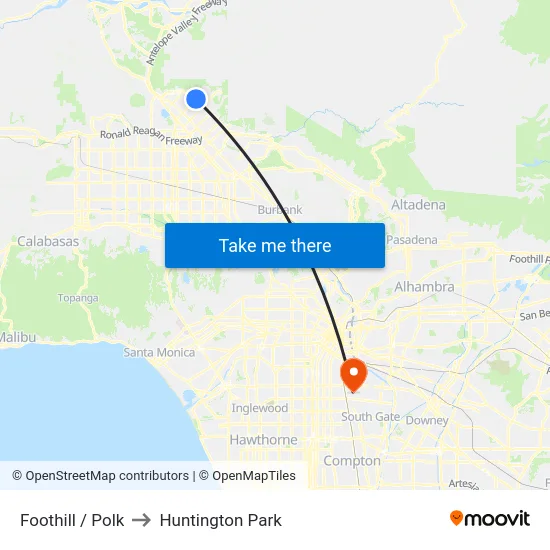 Foothill / Polk to Huntington Park map
