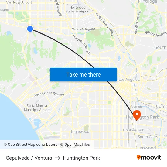 Sepulveda / Ventura to Huntington Park map