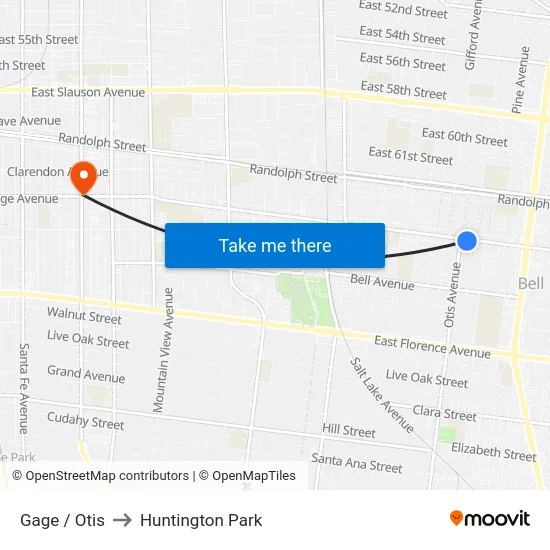 Gage / Otis to Huntington Park map