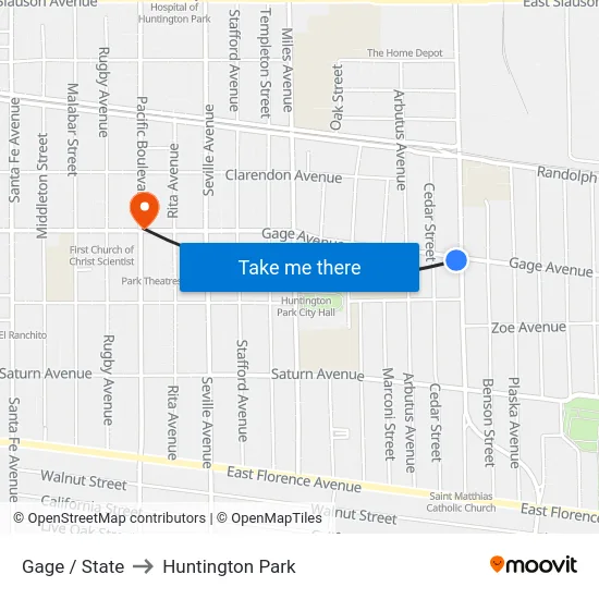Gage / State to Huntington Park map