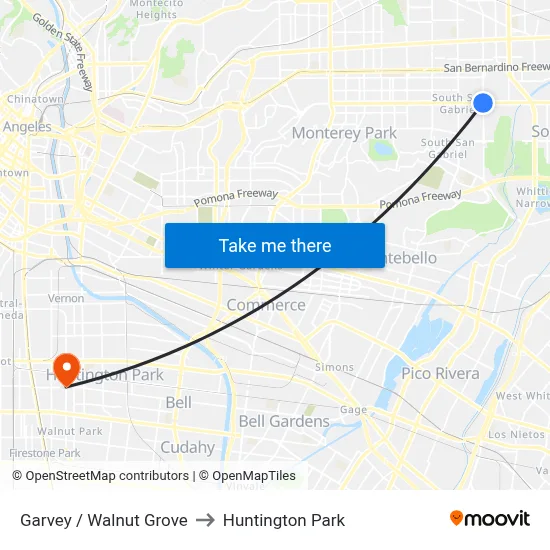 Garvey / Walnut Grove to Huntington Park map