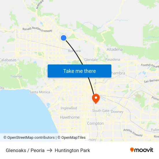 Glenoaks / Peoria to Huntington Park map