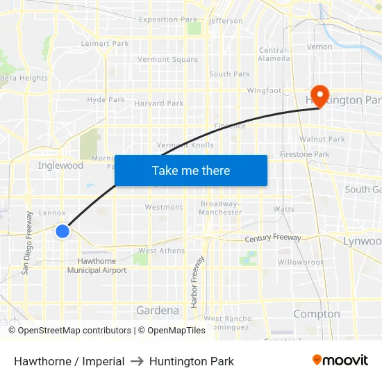 Hawthorne / Imperial to Huntington Park map