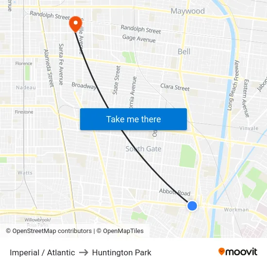 Imperial / Atlantic to Huntington Park map