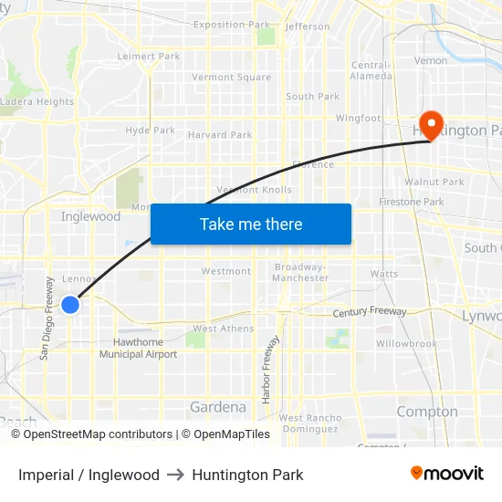 Imperial / Inglewood to Huntington Park map