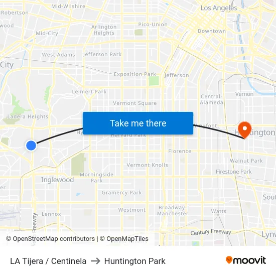 LA Tijera / Centinela to Huntington Park map