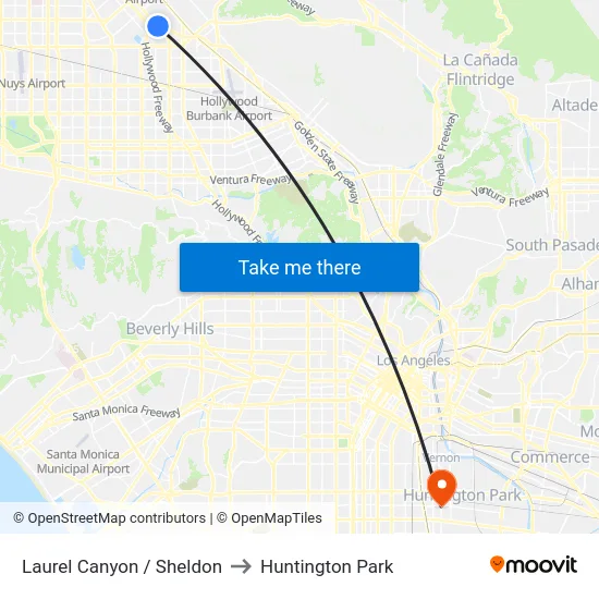 Laurel Canyon / Sheldon to Huntington Park map