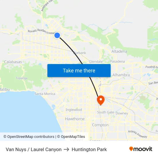 Van Nuys / Laurel Canyon to Huntington Park map