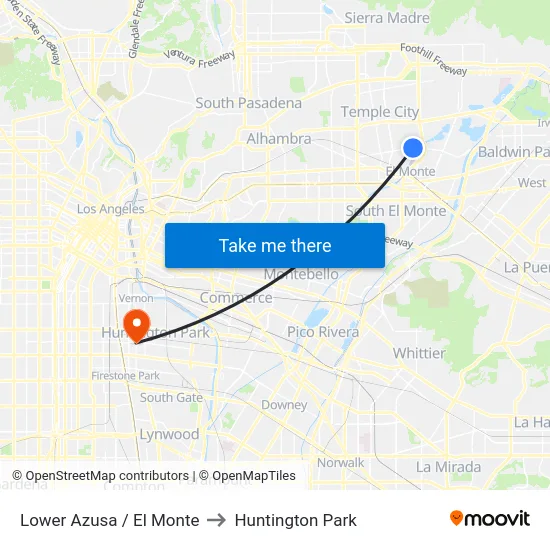 Lower Azusa / El Monte to Huntington Park map