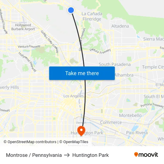 Montrose / Pennsylvania to Huntington Park map