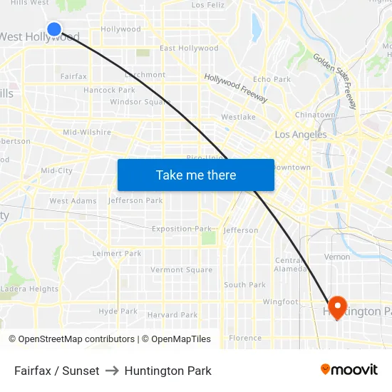 Fairfax / Sunset to Huntington Park map