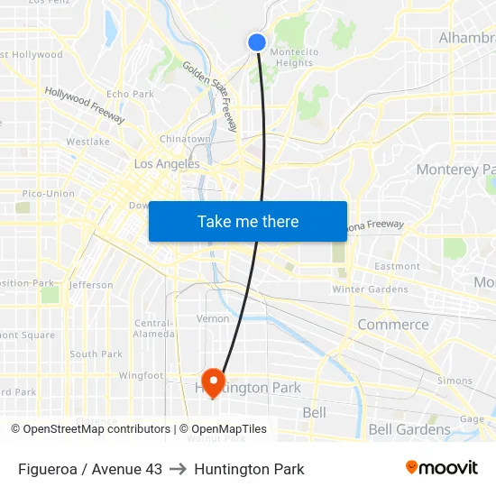 Figueroa / Avenue 43 to Huntington Park map