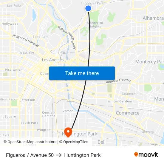 Figueroa / Avenue 50 to Huntington Park map