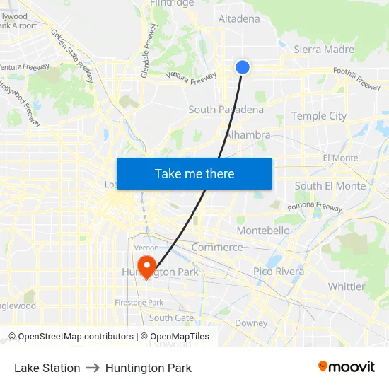 Lake Station to Huntington Park map