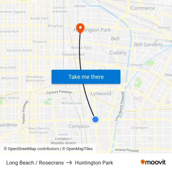 Long Beach / Rosecrans to Huntington Park map