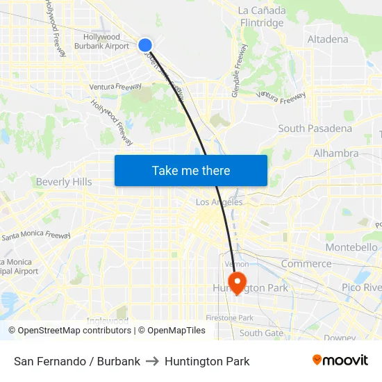 San Fernando / Burbank to Huntington Park map