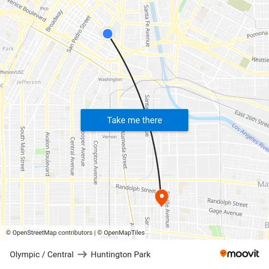 Olympic / Central to Huntington Park map