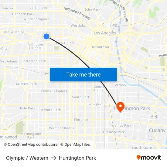 Olympic / Western to Huntington Park map