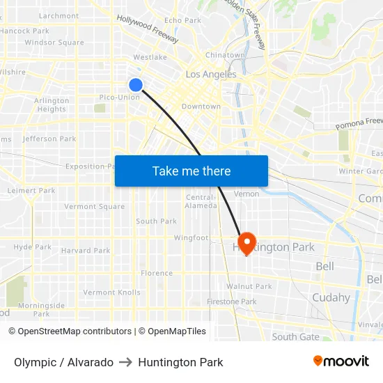 Olympic / Alvarado to Huntington Park map