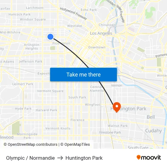 Olympic / Normandie to Huntington Park map