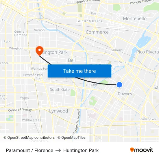 Paramount / Florence to Huntington Park map