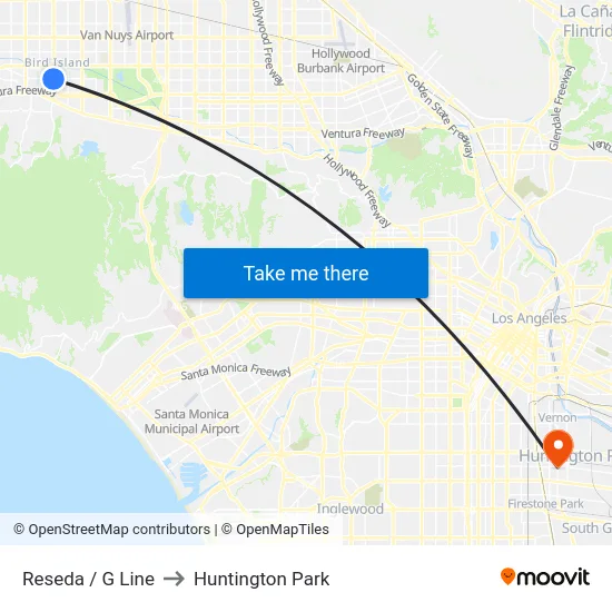 Reseda / G Line to Huntington Park map