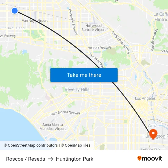 Roscoe / Reseda to Huntington Park map