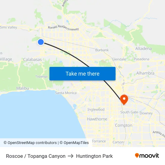 Roscoe / Topanga Canyon to Huntington Park map