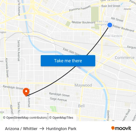Arizona / Whittier to Huntington Park map