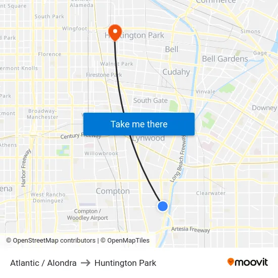 Atlantic / Alondra to Huntington Park map
