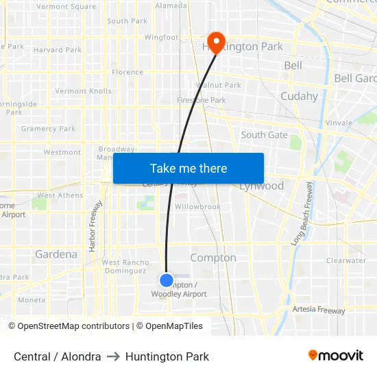 Central / Alondra to Huntington Park map