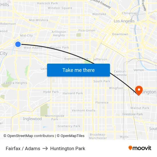 Fairfax / Adams to Huntington Park map